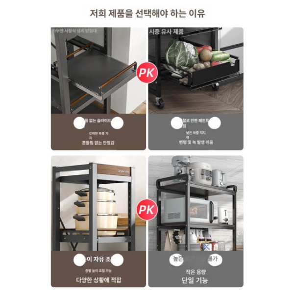 주방정리 프리미엄 밥솥 오븐 슬라이딩 레일 선반 거치대 캐비닛 수납 피아노블랙 5칸 45cm 폭 2판 3당김 대용량 수납 - 상세 이미지 2