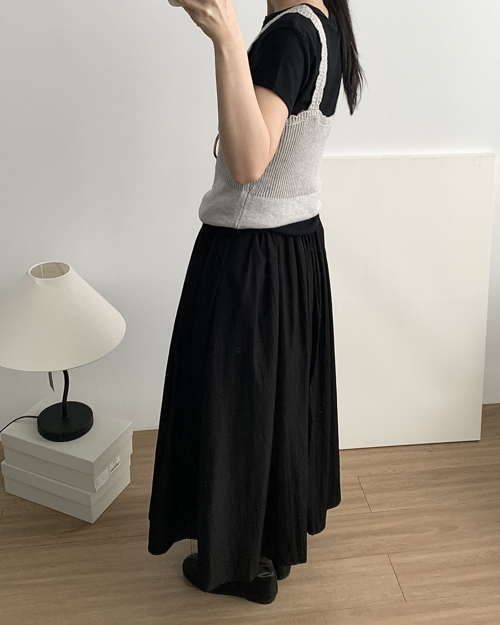 [일부당일]켄다 스커트 주름 핀턱 플리츠 밴딩 롱 플레어 치마 웨어링무드 (3c) 이미지 6