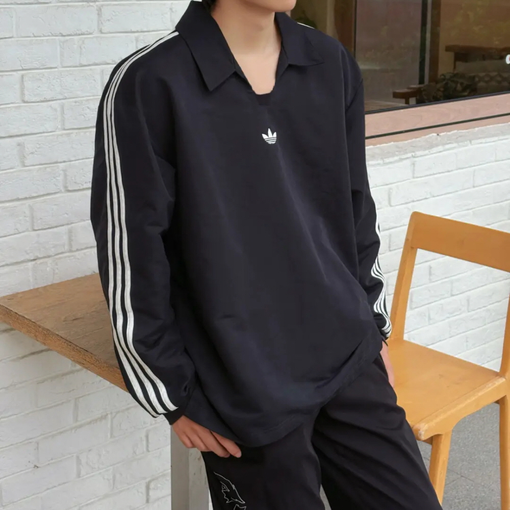 아디다스 오리지널 럭비 폴로 피케 카라 남녀공용 티셔츠 긴팔 블랙 IY7375 - 상품 이미지