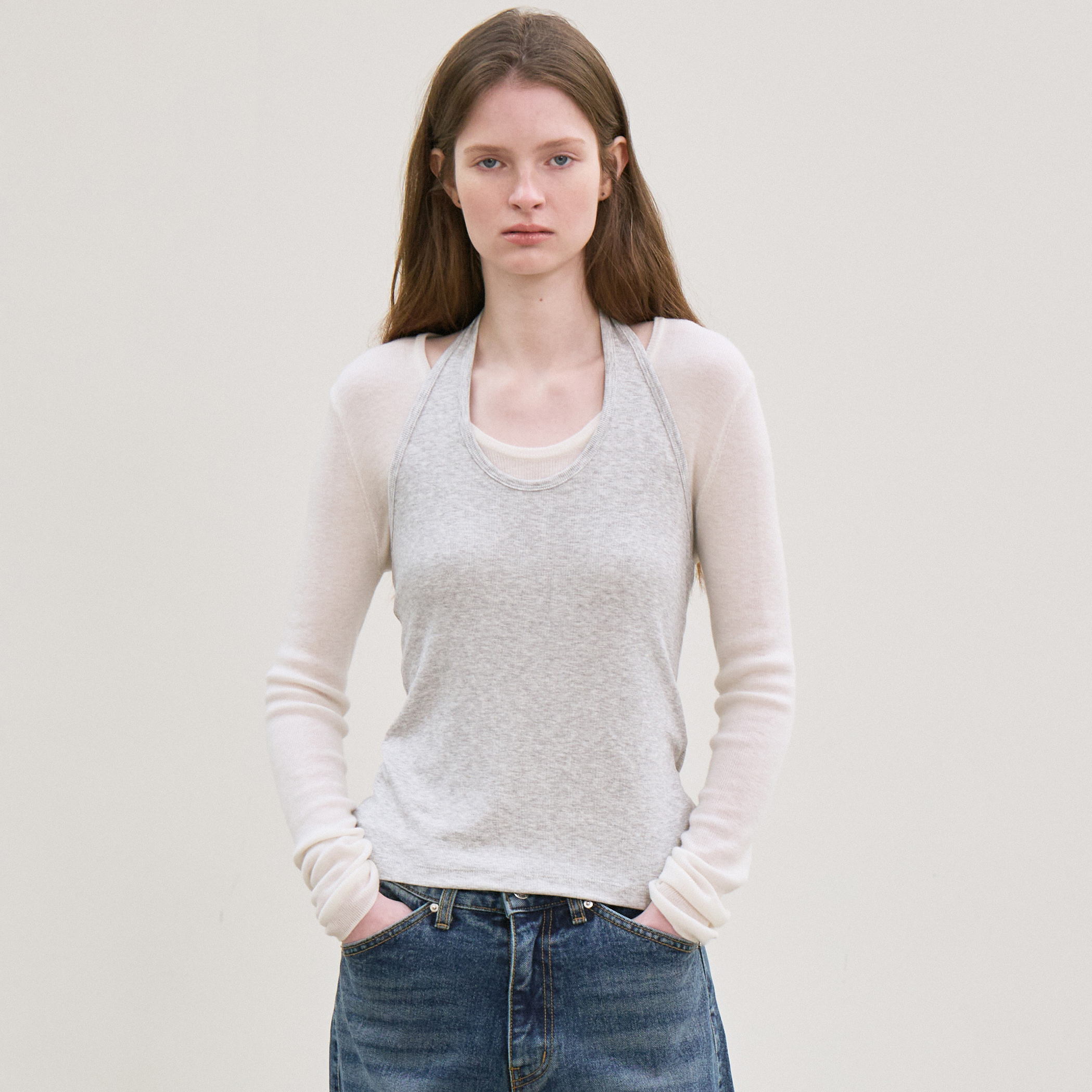 ribbed halter top (melange gray) - 상품 이미지