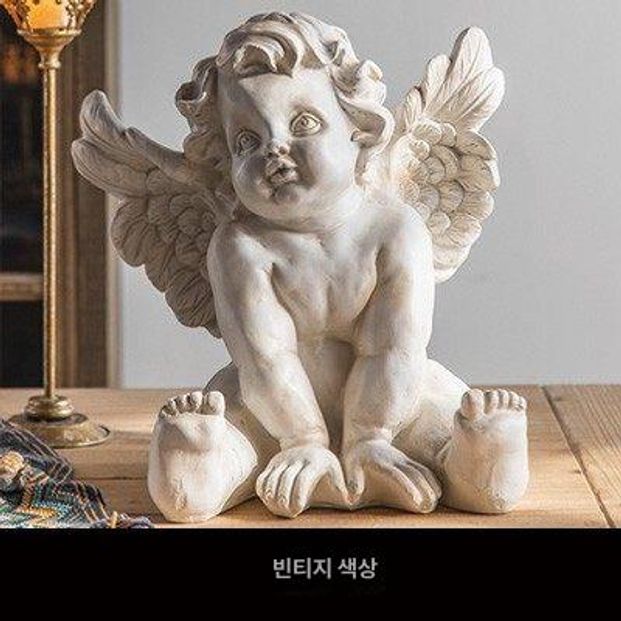 정원 조각상 발코니 장식품 천사 테라스 텃밭 장식물 앤티크 뚜껑 엔젤 A2117 화이트 - 상품 이미지