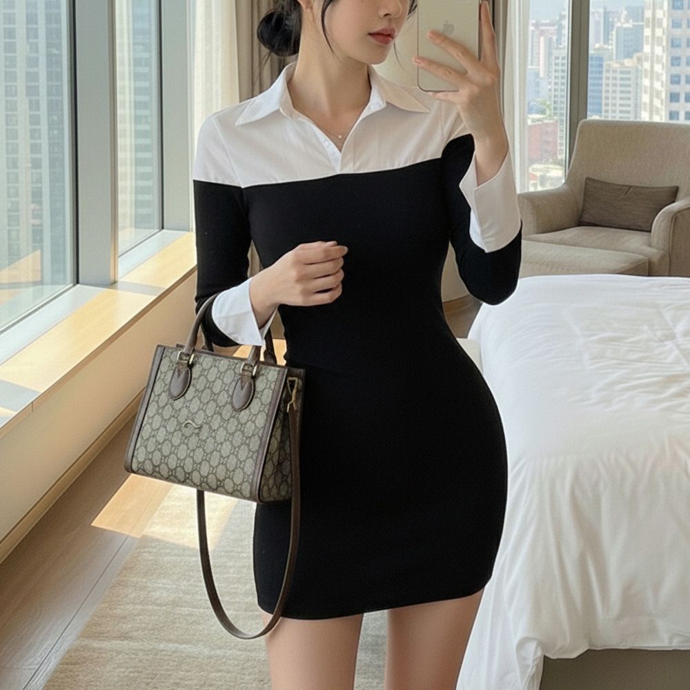 메루안 레이어드원피스 셔츠 미니 하객룩 AC0285 - 상품 이미지