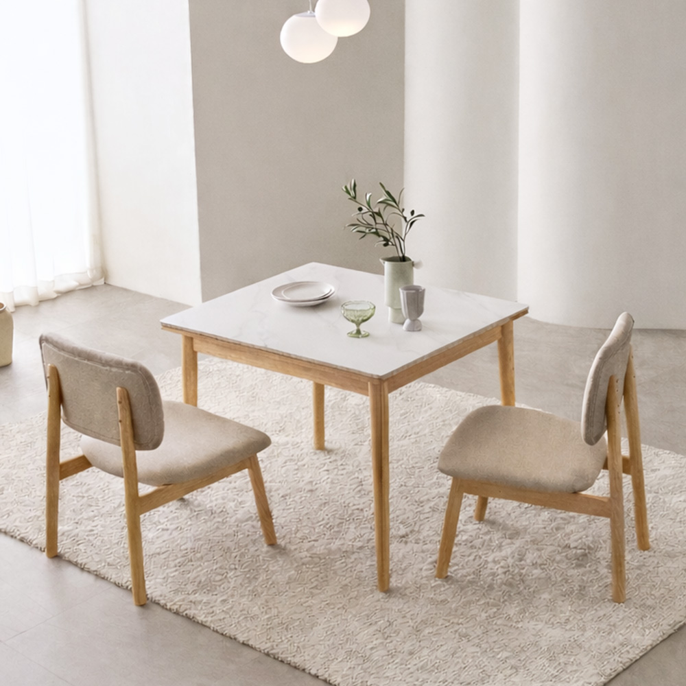 장인가구 칸토르모노 12T 통세라믹 테이블 낮은 2인 식탁세트 의자2 거실 서재