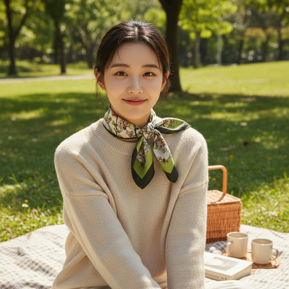 여성 봄 가을 쁘띠 사각 스카프 3개 세트 이미지 6