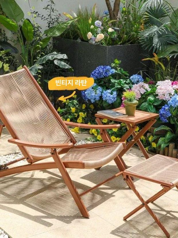 라탄 접이식 썬베드 펜션 리조트 선베드 테라스 야외 브라운 커피 테이블 - 상세 이미지 2