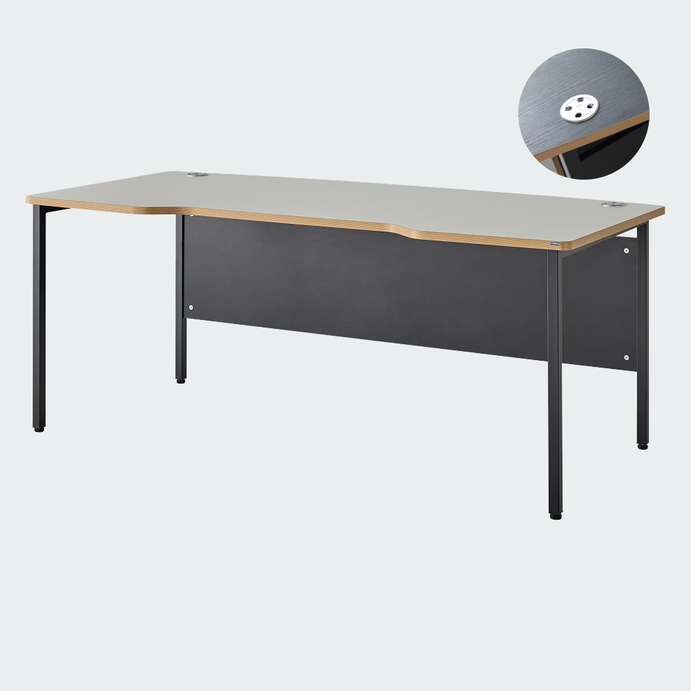 오피스테일 뮤보 사무용책상 팀장용 철제 라운드 1800x900mm, 백색/블랙다리 - 상품 이미지
