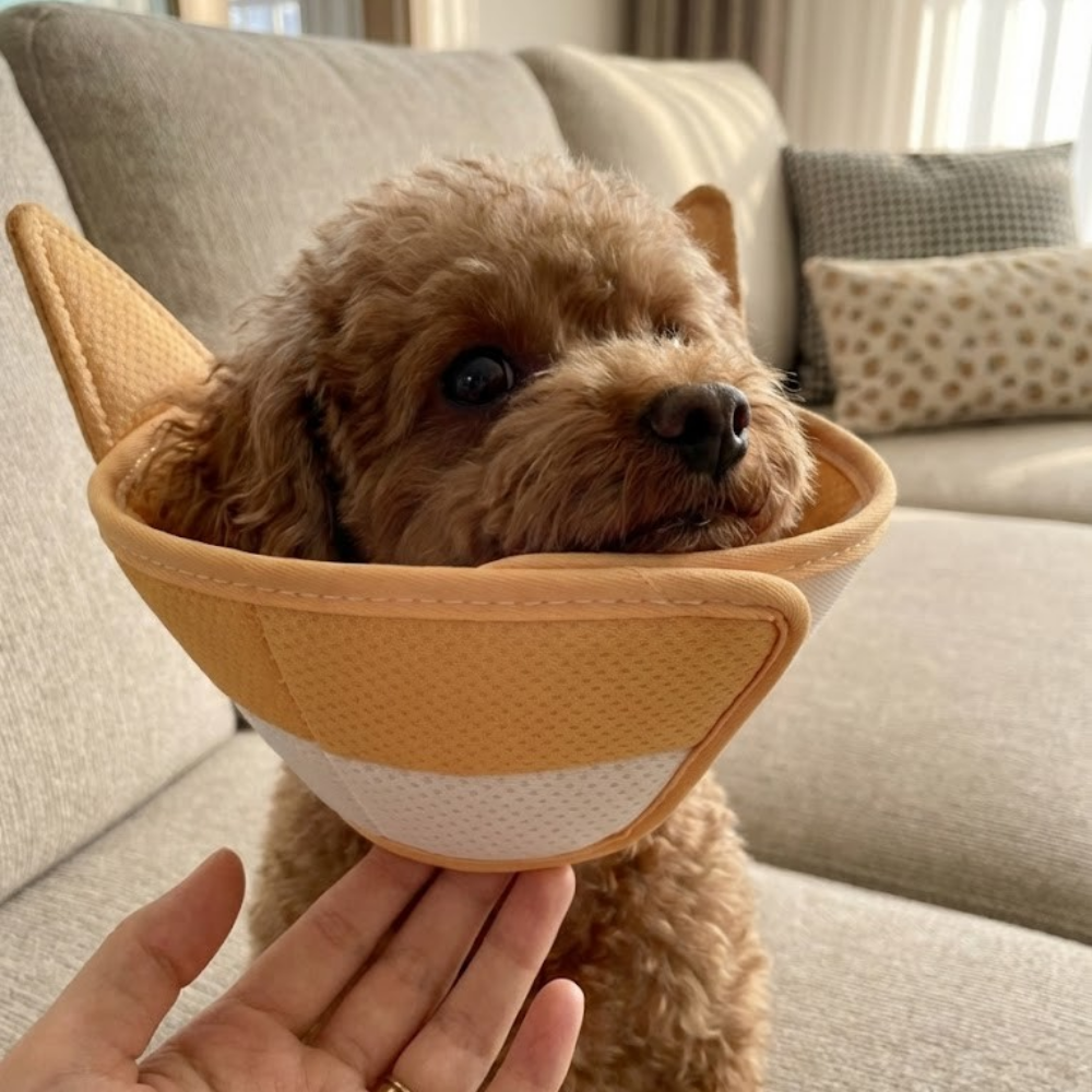 드림베이스 강아지 고양이 넥카라 경량 3D메쉬 수술 상처보호 발사탕 포근시바, M - 상세 이미지 5