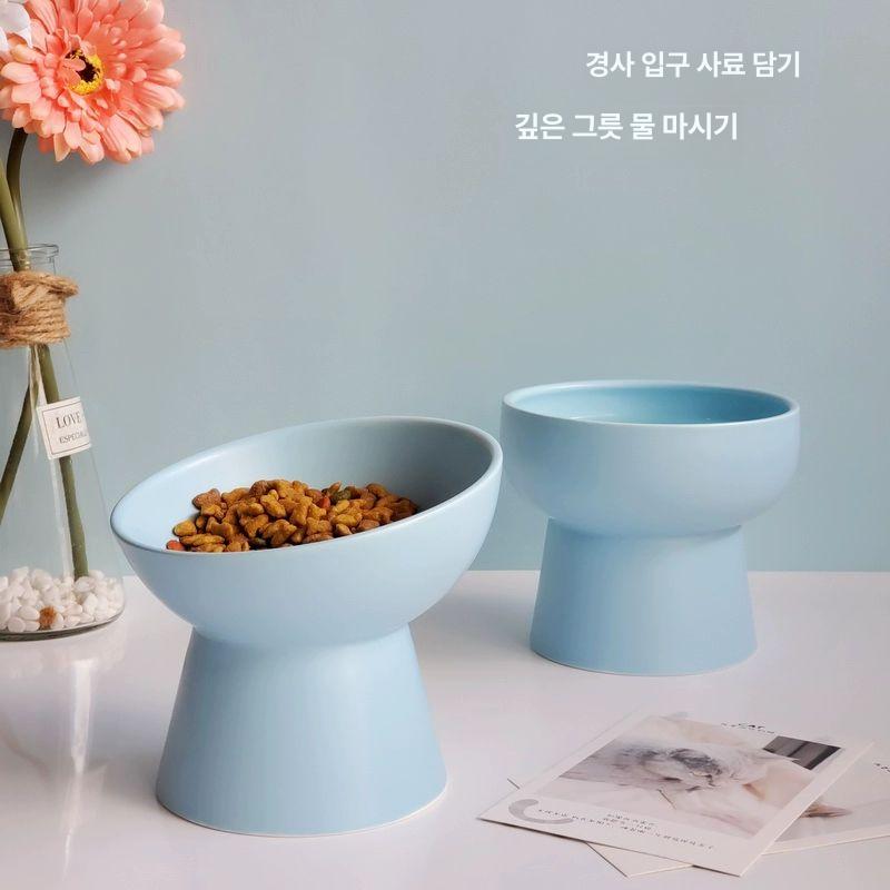 사료 그릇 고양이 무광 강아지 도자기 대형견 높은 반려동물 식기 애견 - 상세 이미지 3
