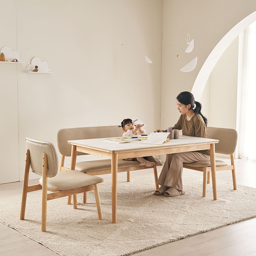 장인가구 칸토르모노 세라믹 원목 낮은 식탁 테이블 세트 4인 1400 SE0등급