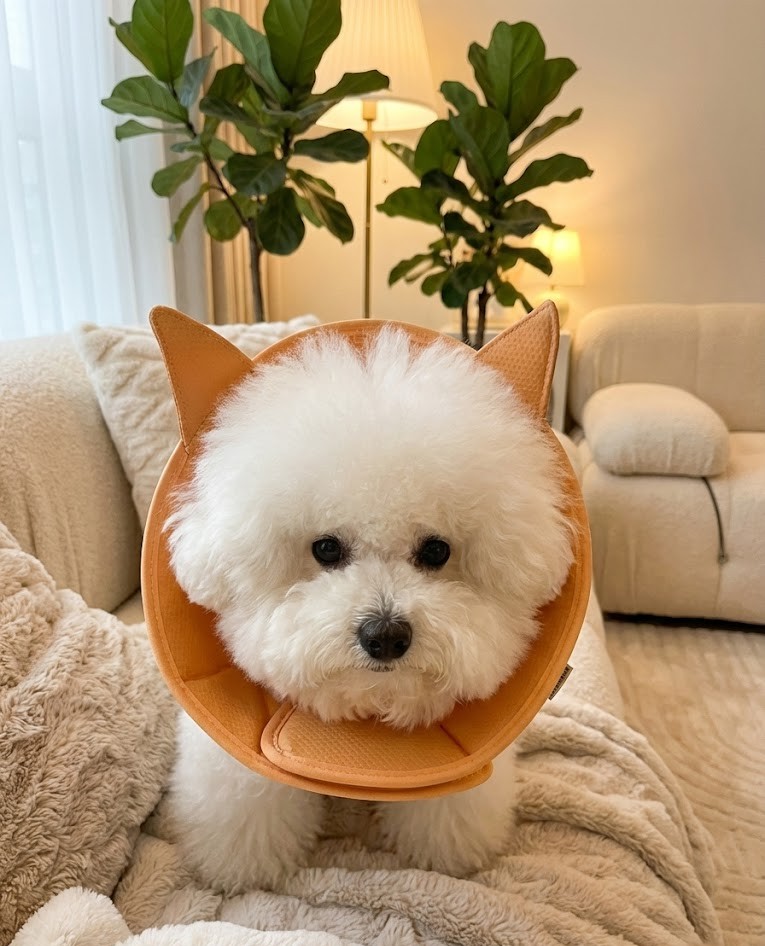드림베이스 강아지 고양이 넥카라 경량 3D메쉬 수술 상처보호 발사탕 포근시바, M - 상세 이미지 3