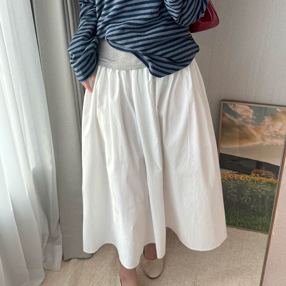 플레어스커트 주름 화이트롱스커트 이미지 8