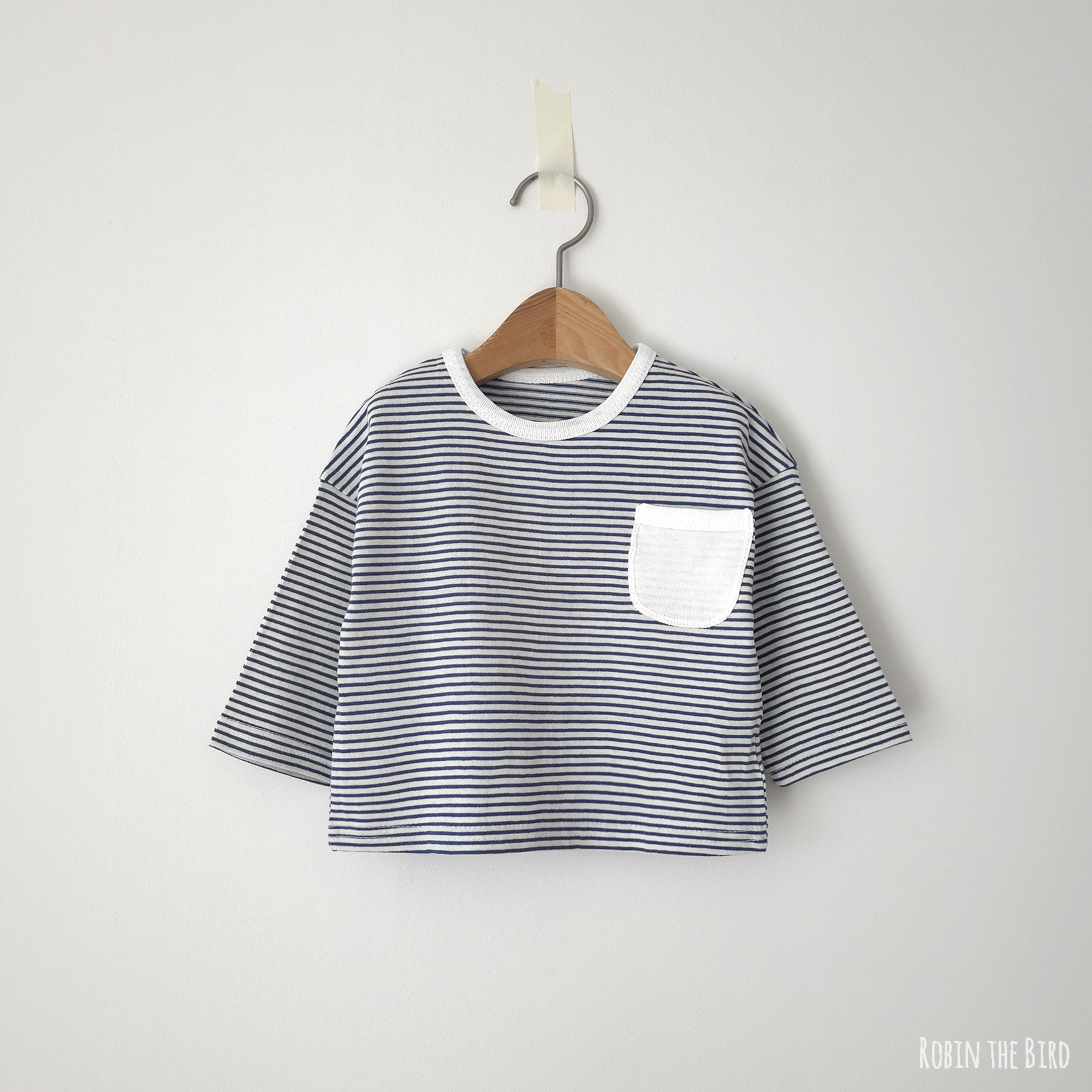 봄 유아동 순면 줄무늬 포켓티 아기 키즈 옷 단가라 티셔츠 라운드넥 오도도 - 상세 이미지 3