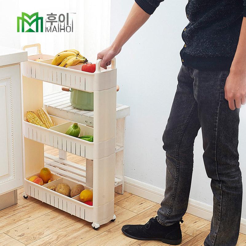 슬림 냉장고 틈새 수납장 이동식 인테리어 좁은 선반 레벨 1 10cm 73cm 높이 3칸 0 칸 - 상세 이미지 4
