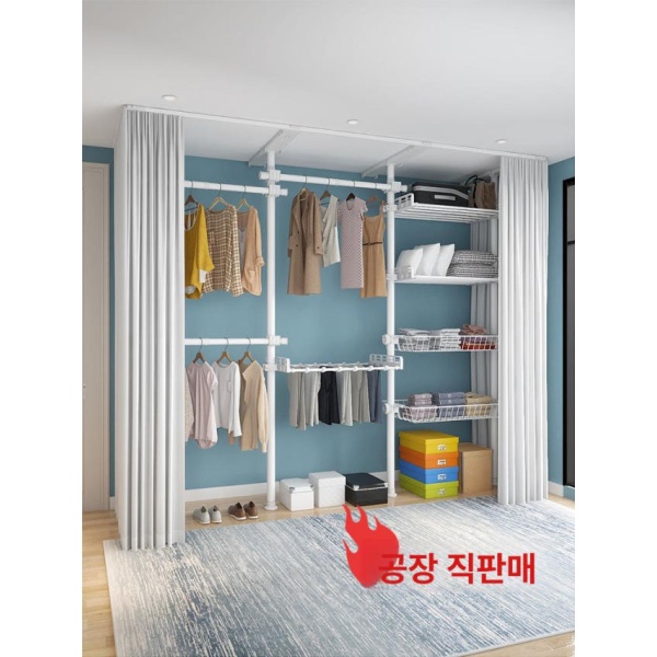 초강력 원룸 철제 옷걸이 스탠딩 기둥식 수납 선반 고정식 옷방 2개 1개 트레이 B 추가 스타일 문의 - 상세 이미지 2