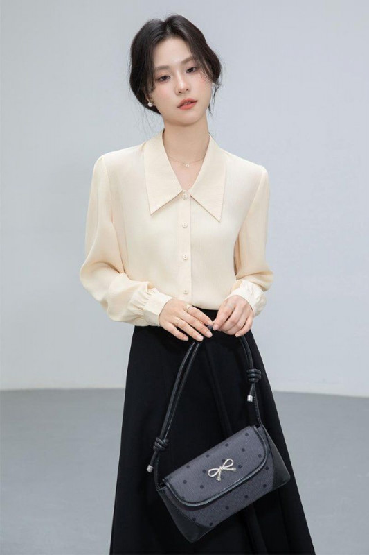 봄 여름 간절기 여성 약간루즈핏 얇은 리본타이 반팔 블라우스 데일리룩 핑크 아이보리 이미지 6