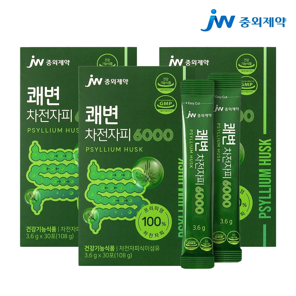 JW중외제약 쾌변 차전자피환 6000 수용성 식이섬유 영양제 차전차피 차전자 효능 30포, 3개 제품 이미지