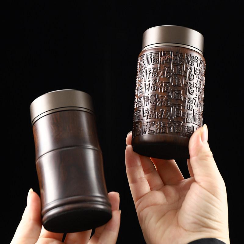 찻잎 보관함 밀봉 차통 이중밀봉 용기 밀폐 찻잎통 홑겹 블랙에보니 합금 차통 150ml 백복스타일 - 상세 이미지 2