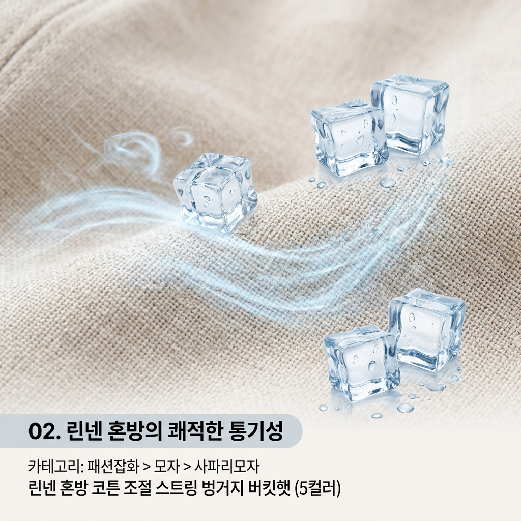 봄 여성 여름 모자 버킷햇 린넨 6쪽 벙거지 모자 돔햇 - 상세 이미지 2
