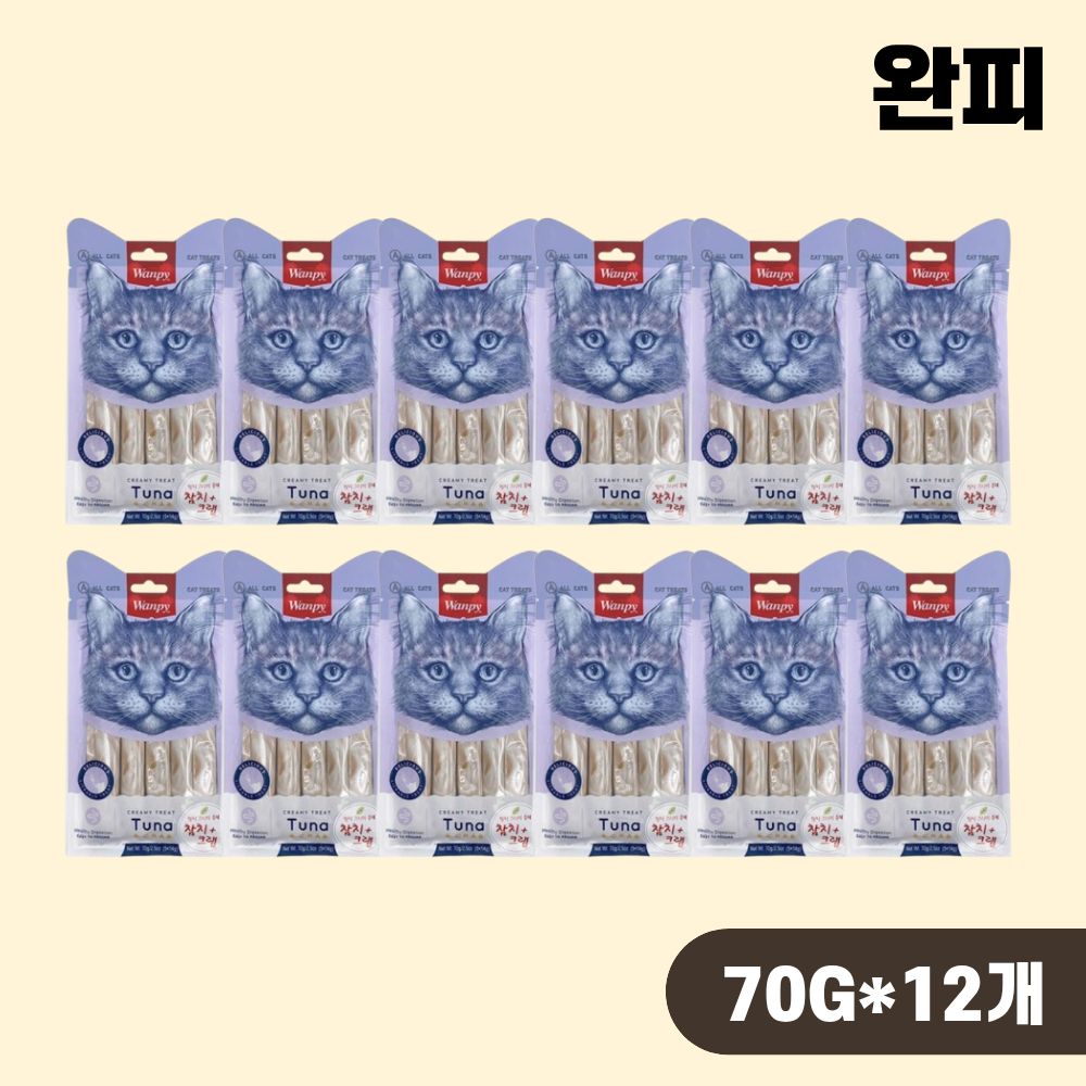 완피 크리미 퓨레 짜먹는 고양이간식 참치 게살, 70g, 12개 - 상품 이미지
