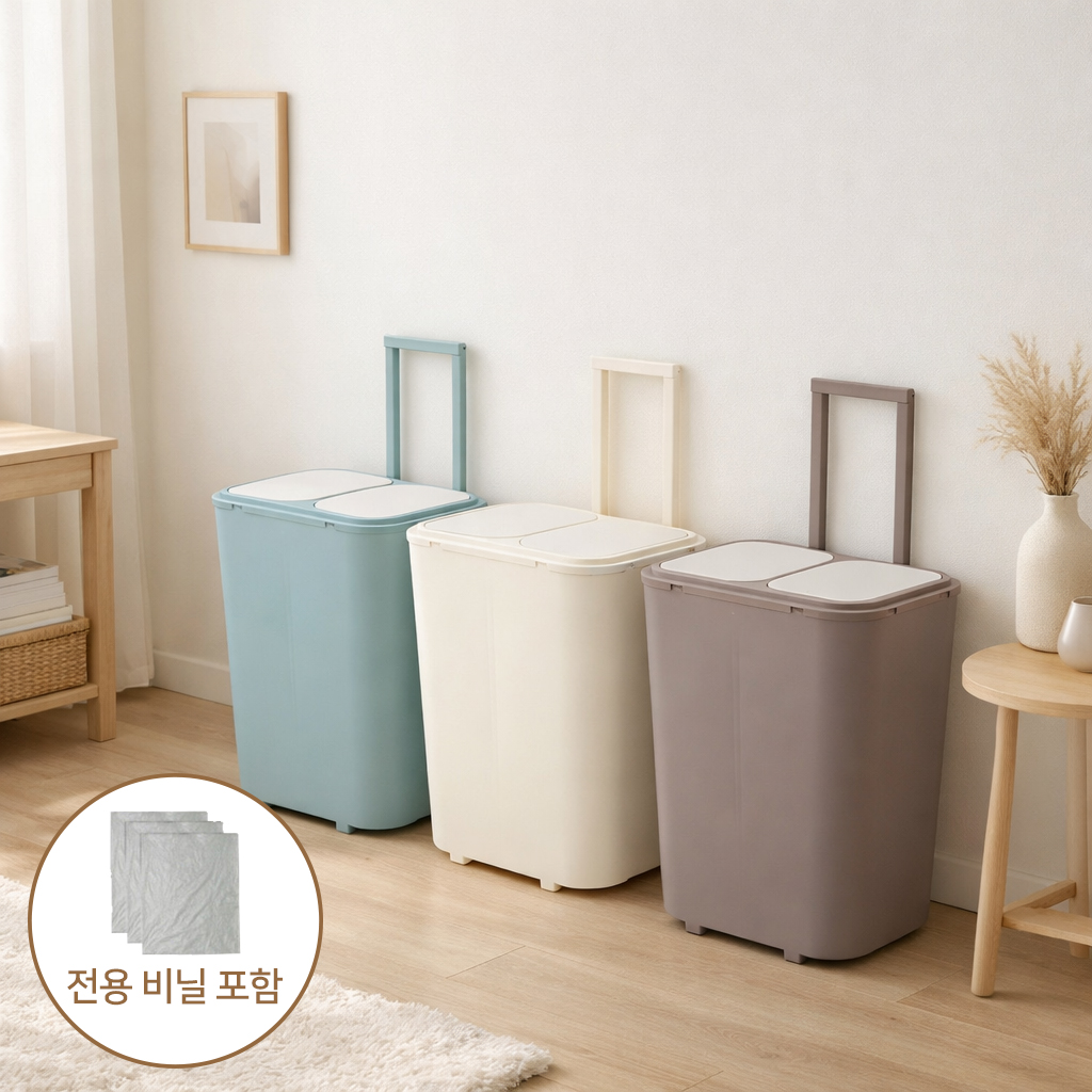 가정용 분리수거함 캐리어 쓰레기 재활용 분리수거함 비닐포함 - 상품 이미지