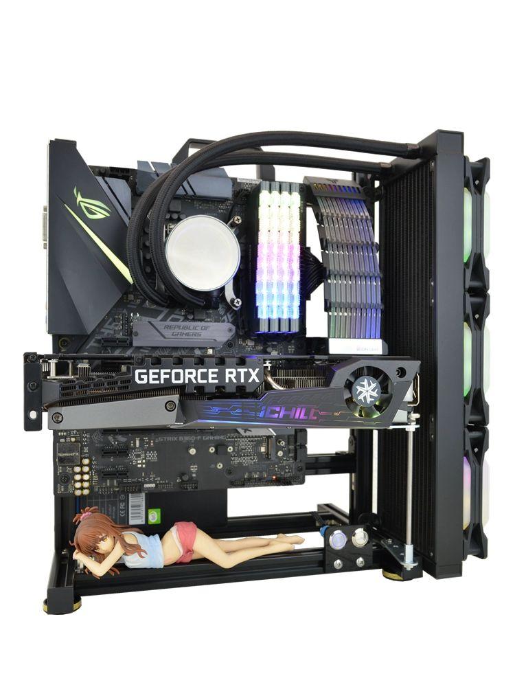 PC 박스 블랙 메인보드 컴퓨터 투명 오픈케이스 스탠드 블랙 MATX 케이스 - 상세 이미지 4