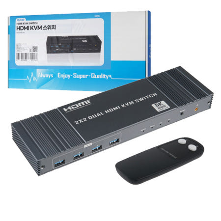 [라이트컴]듀얼모니터 동시출력 HDMI KVM 스위치 모니터 분배기 PC공유 전환 키보드 마우스 제어