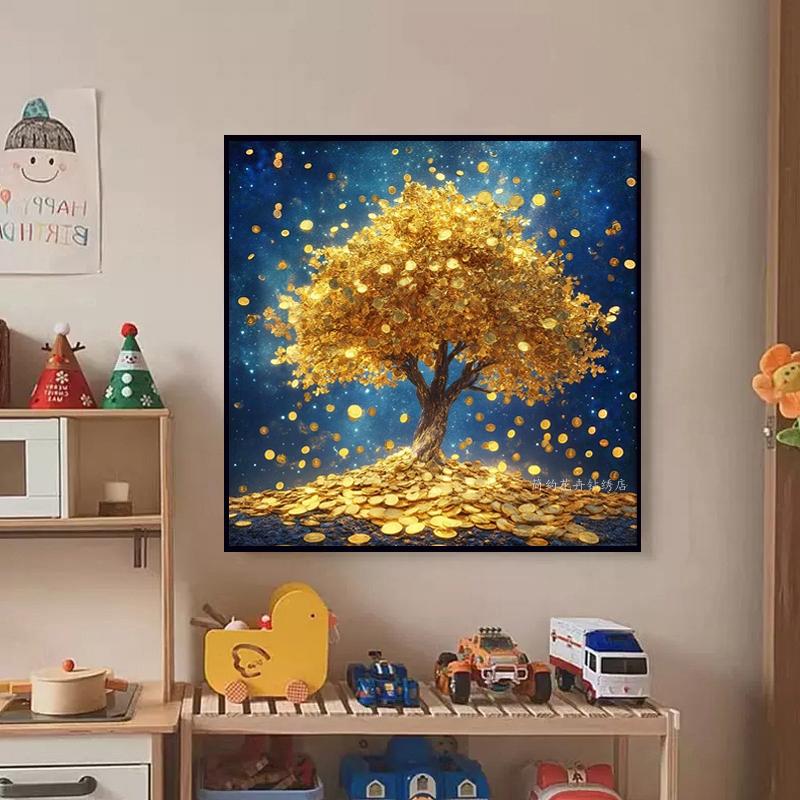 보석십자수 액자형 황금 비즈 재물 돈나무 풀 다이아몬드 120 x 120cm - 상세 이미지 2