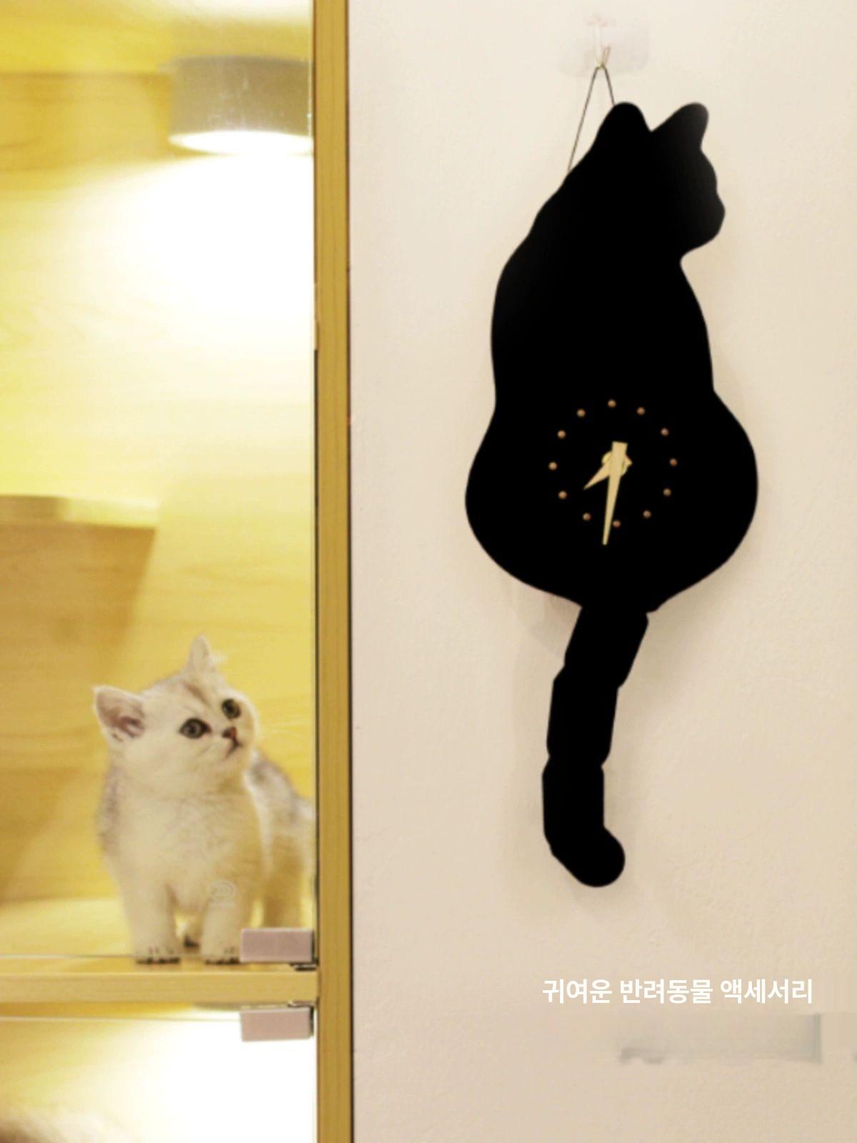 일본 고양이 벽시계 사무실 움직이는꼬리 원목 포인트 움직이는시계 흔드는 고양이시계 샹브루 - 상세 이미지 5