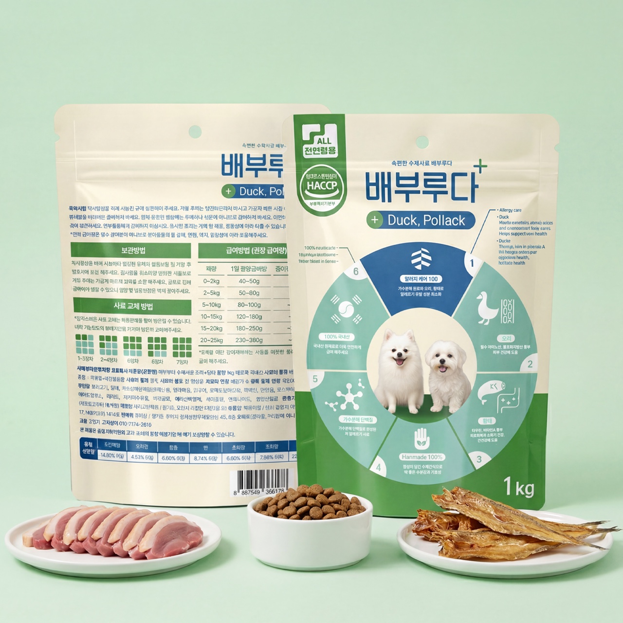 배부루다 수제 강아지 사료 프리미엄 가수분해 알러지 피부 눈 오리+황태, 1kg, 1개 제품 이미지