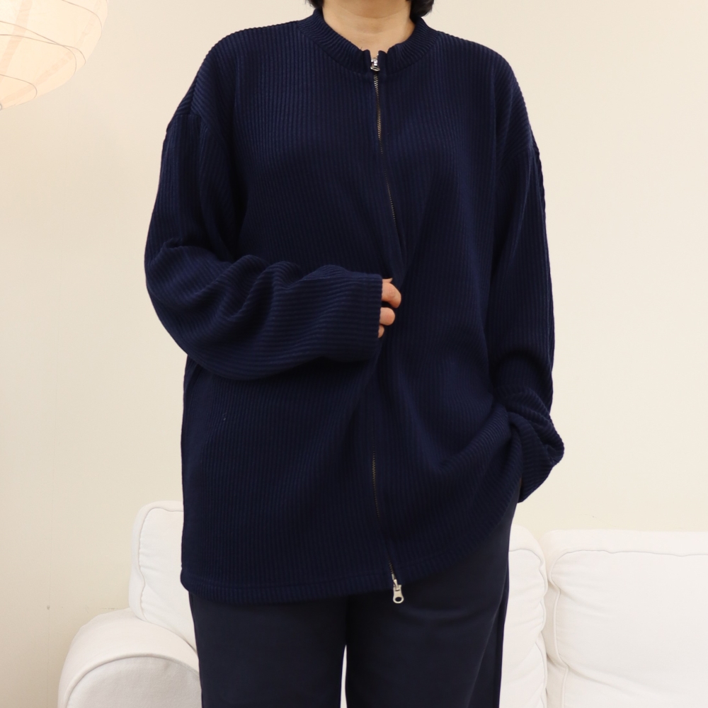 빅사이즈 집업 네이비 니트 가디건 자켓 봄 가을 간절기 투웨이 박시 오버핏 JK35 - 상품 이미지