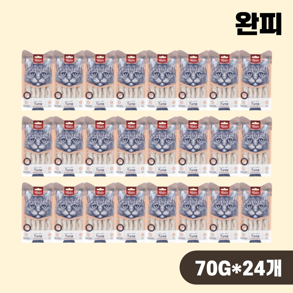 완피 크리미 퓨레 짜먹는 고양이간식 참치 연어, 70g, 24개 - 상품 이미지