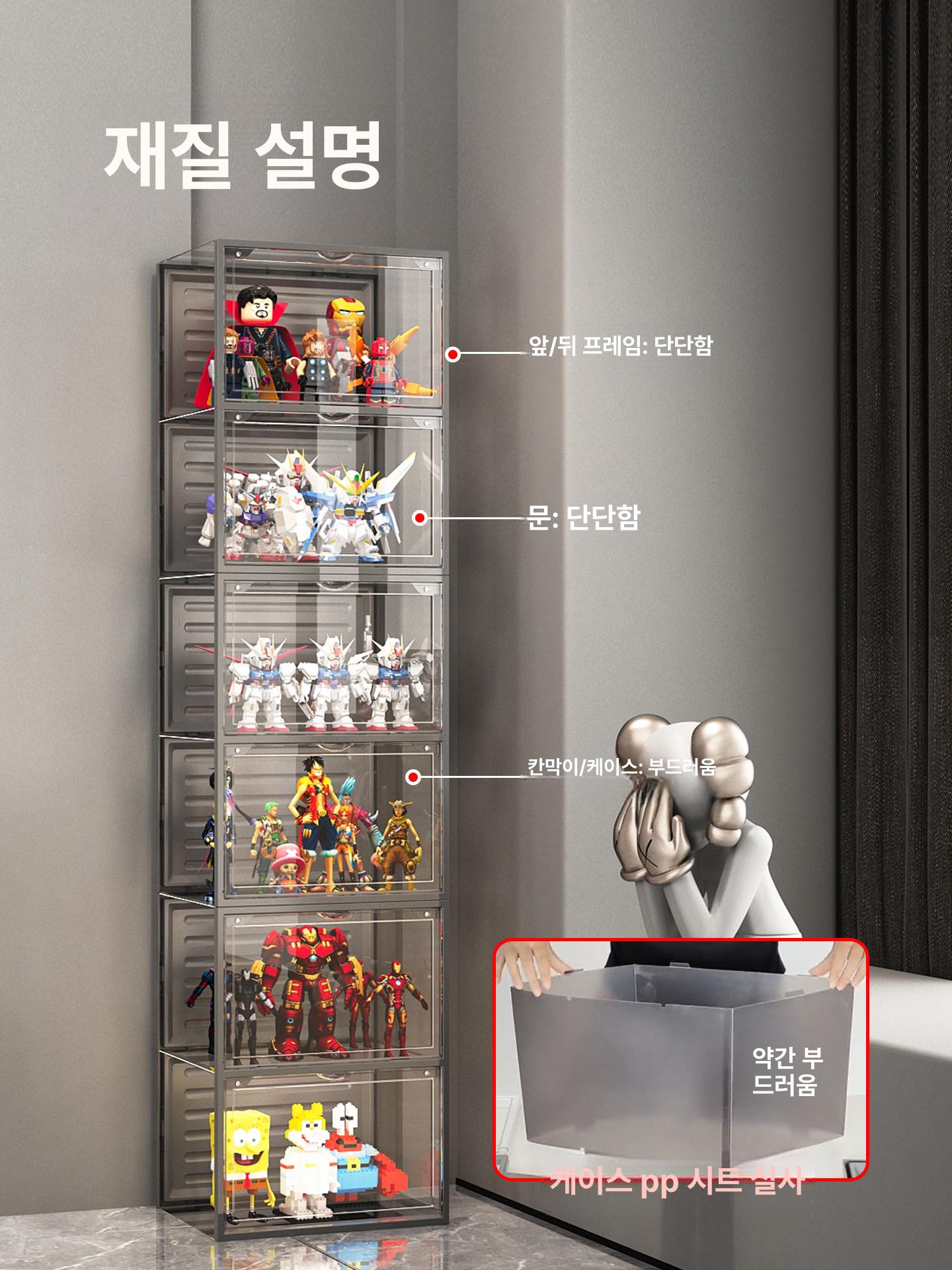 전시장 보관함 피규어 거치대 건프라장식장 수납 6칸 그레이 레고 전시 케이스 듀얼 자석문 - 상세 이미지 5