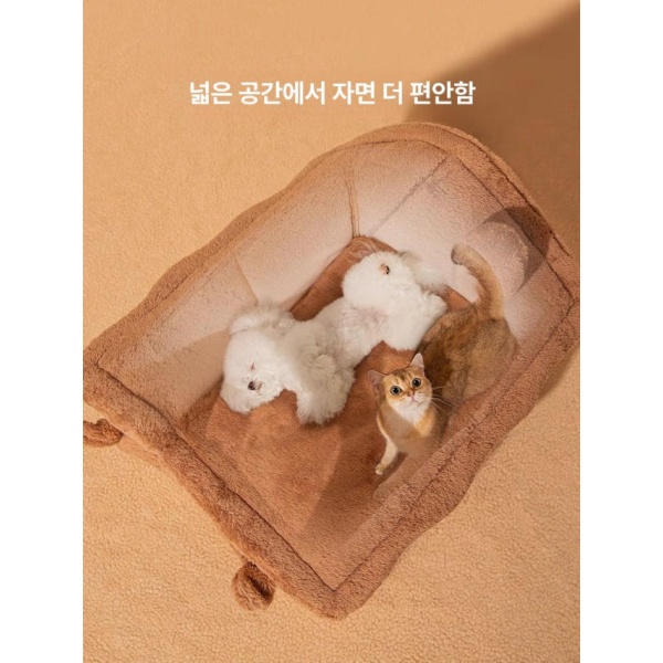 럭셔리 고양이집 사계절 강아지 겸용 보온 귀여운 작은 곰+담요 M-44 x 36cm 7.5kg이하 난로집 동굴집 토끼 문 커튼 S-39 x 32cm 3.5kg이하 - 상세 이미지 3