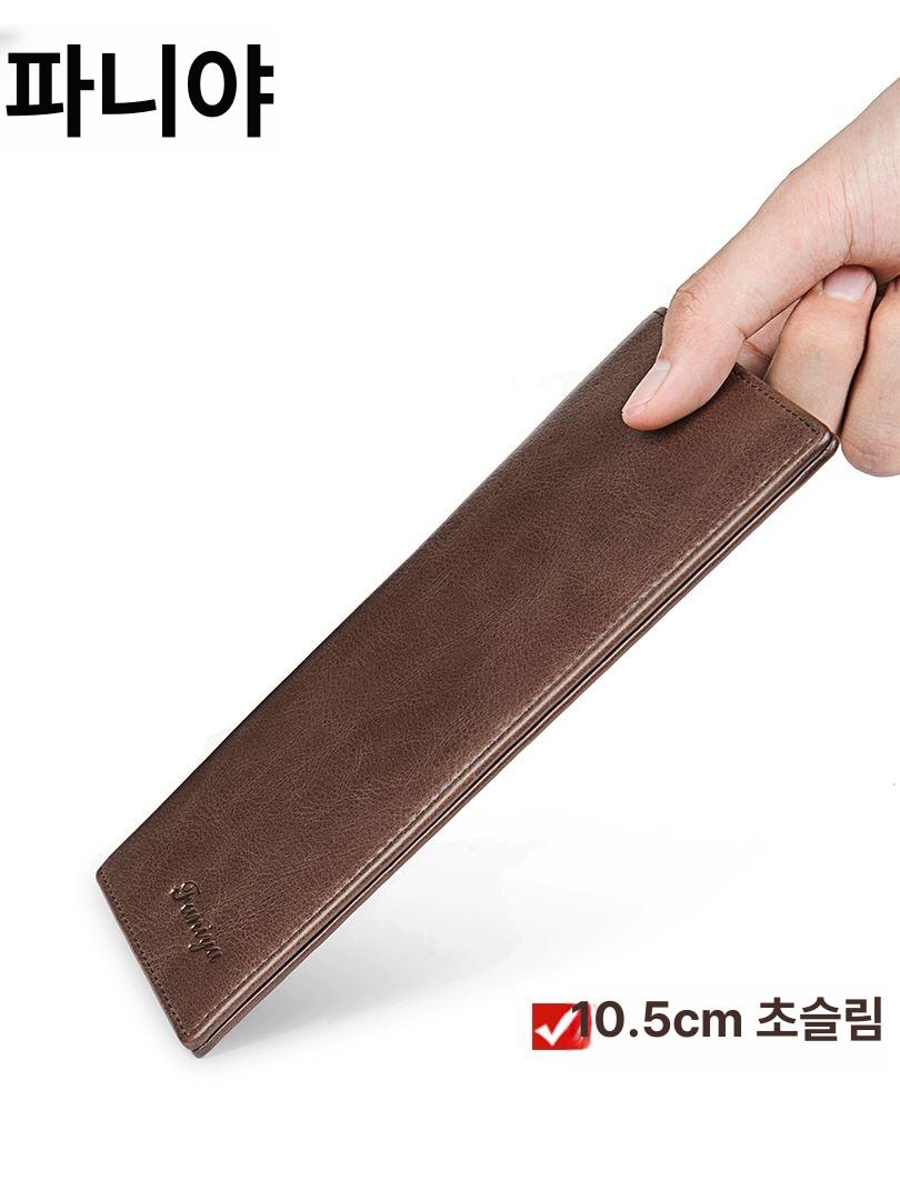 남자 장지갑 슬림 카드 지폐 카키 가죽 커피컬러 - 상세 이미지 2