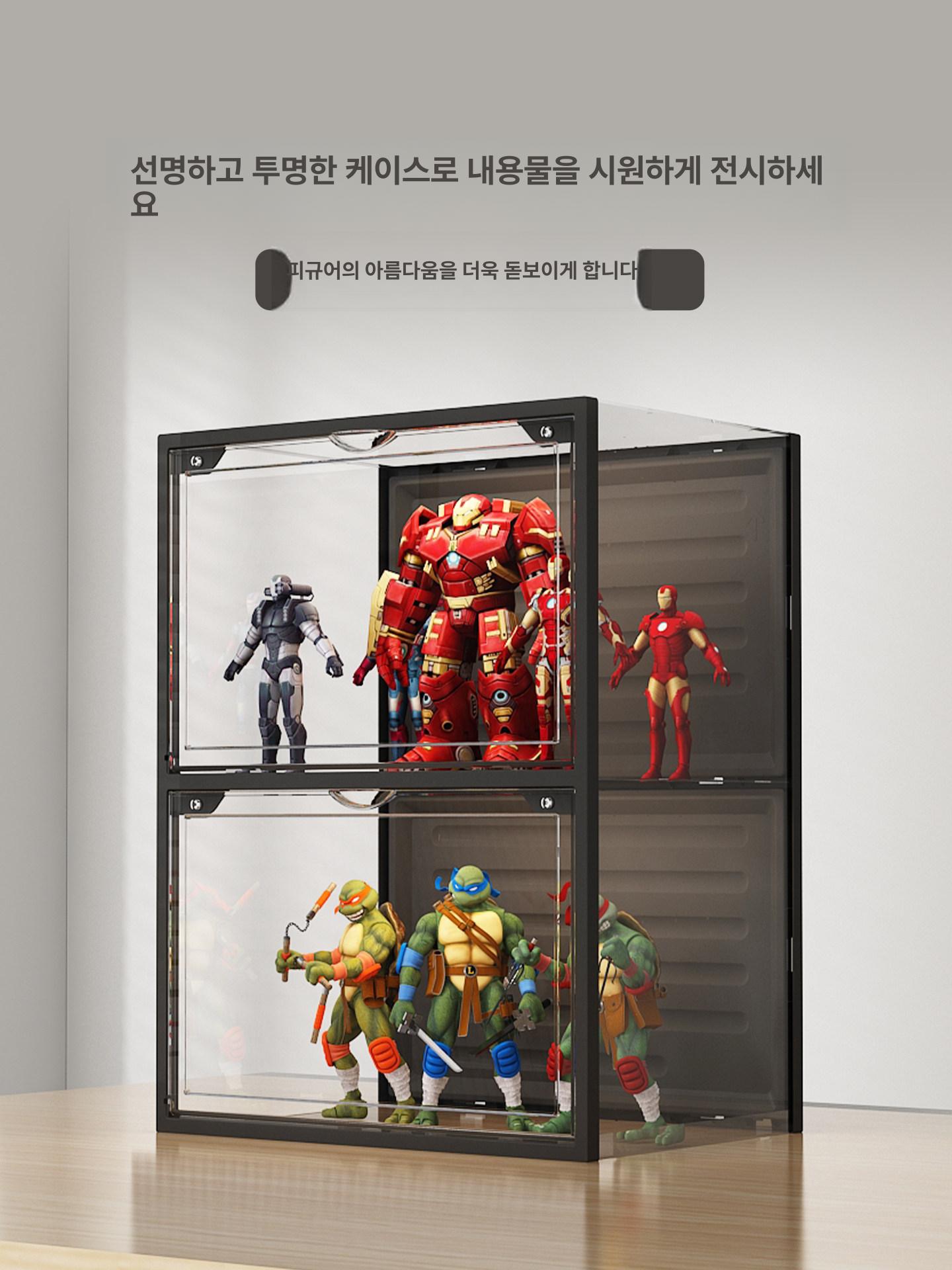 전시장 보관함 피규어 거치대 건프라장식장 수납 6칸 그레이 레고 전시 케이스 듀얼 자석문 - 상세 이미지 3