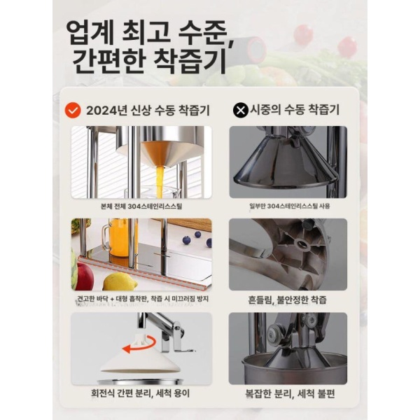 프리미엄 수동 착즙기 주스 짜개 과즙기 휴대용 원액기 자몽 레몬 단일 평평한 헤드 식품 300ml계량컵포함 단일 평평한 헤드 식품 300ml계량컵포 - 상세 이미지 3