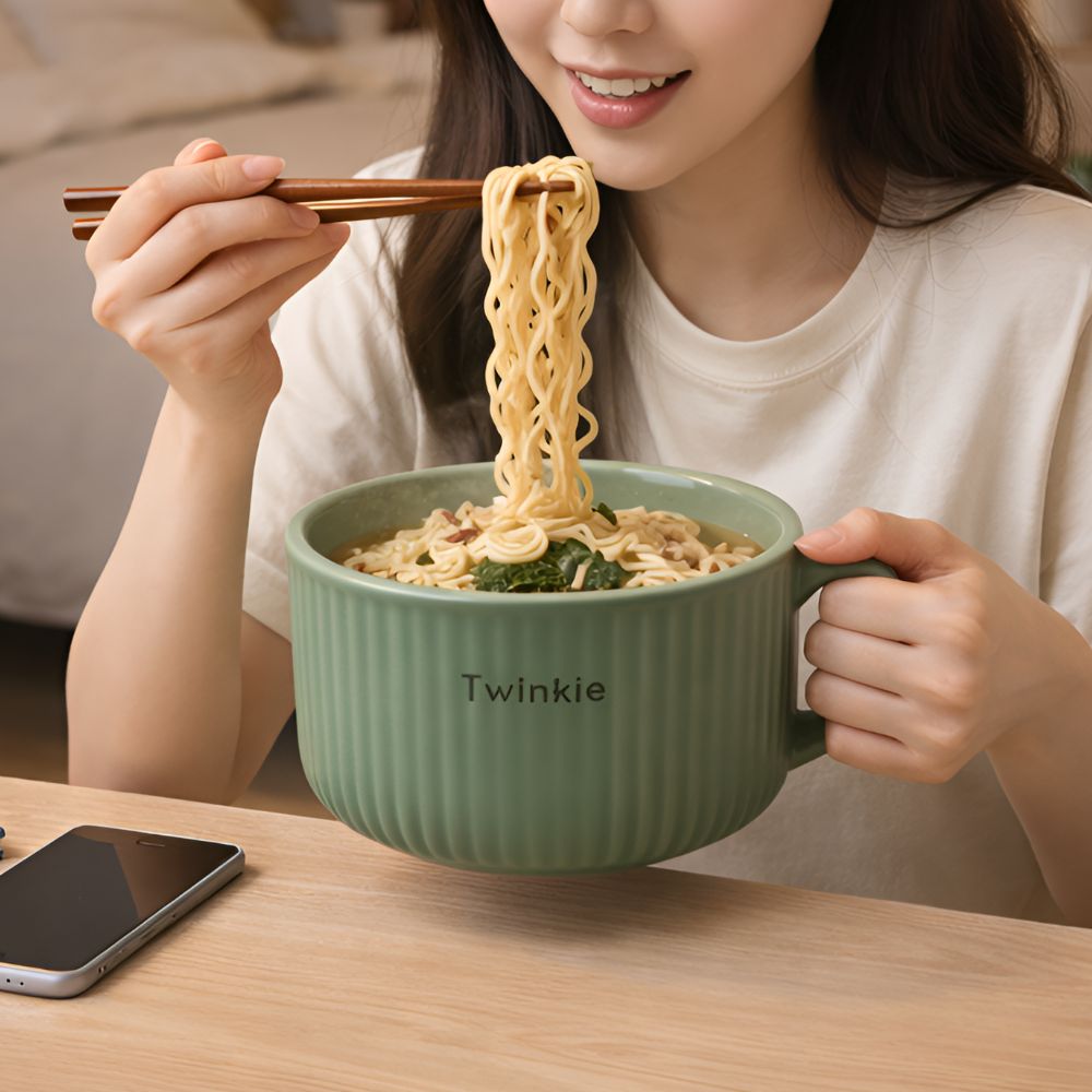 도자기컵라면용기 뽀글이용기 우동기 손잡이라면그릇 소면기 - 상품 이미지