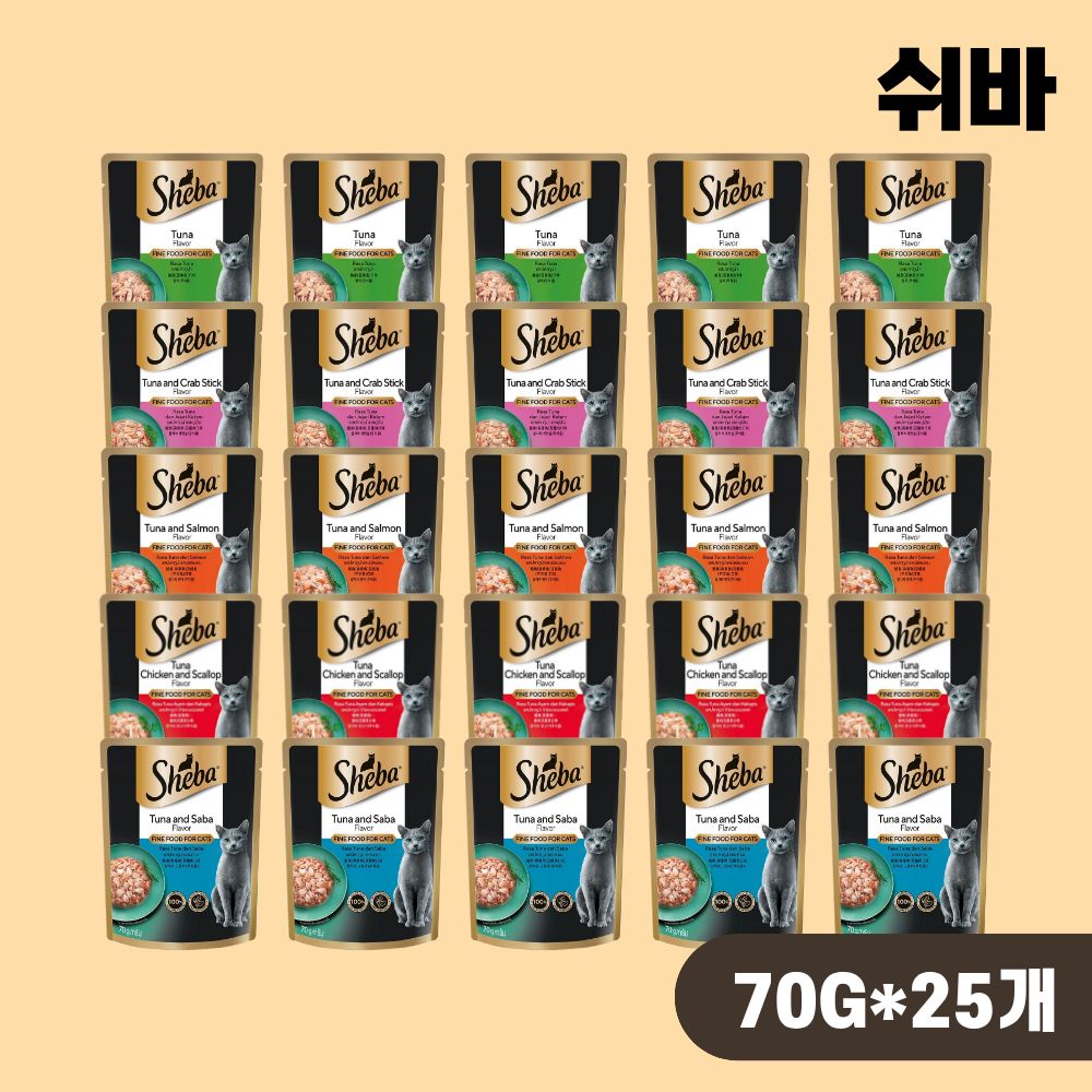 쉬바 주식 파우치 고양이 습식사료 5종 콤보, 70g, 25개 - 상품 이미지