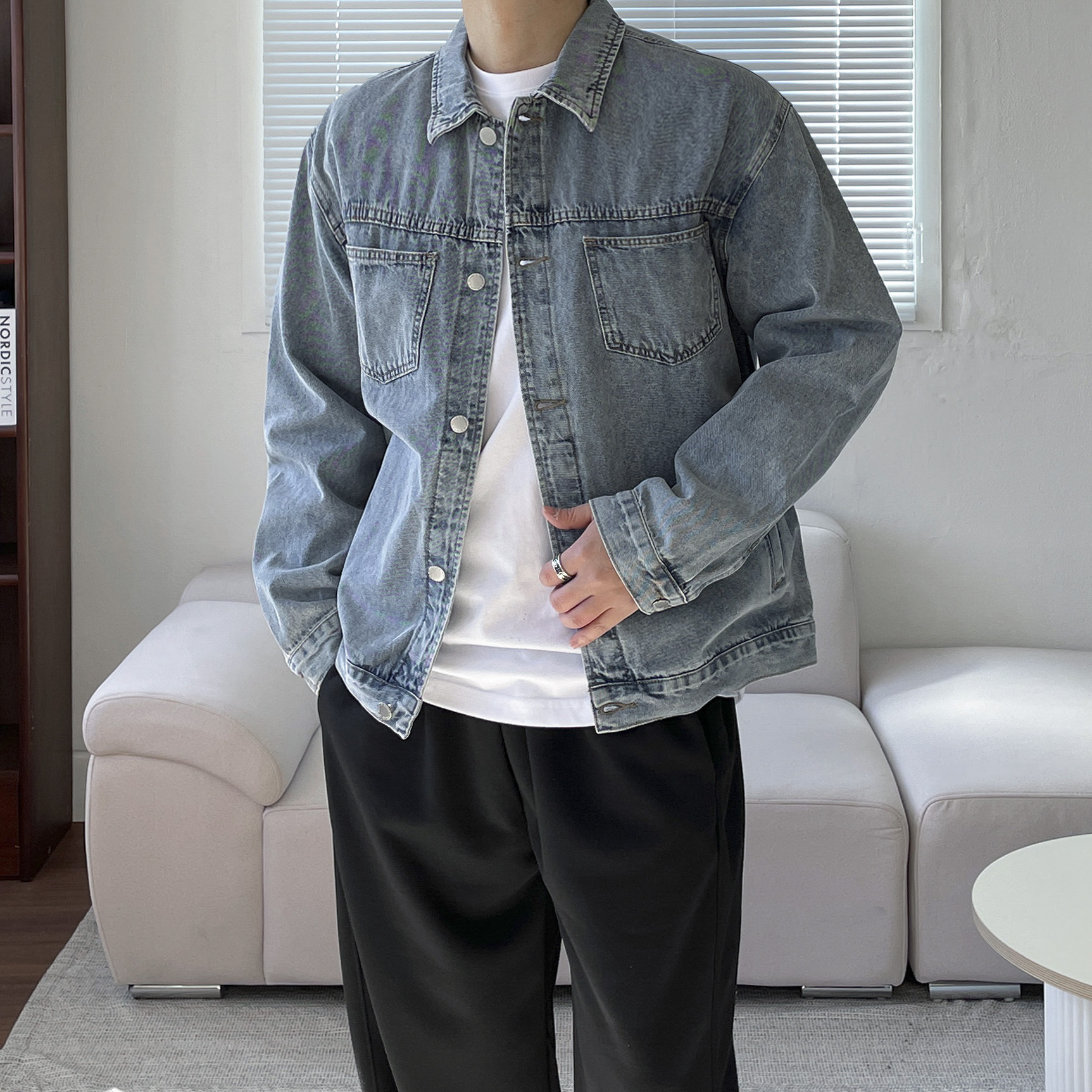 남자 루즈핏 논페이드 워싱 청자켓 5color - 상세 이미지 4