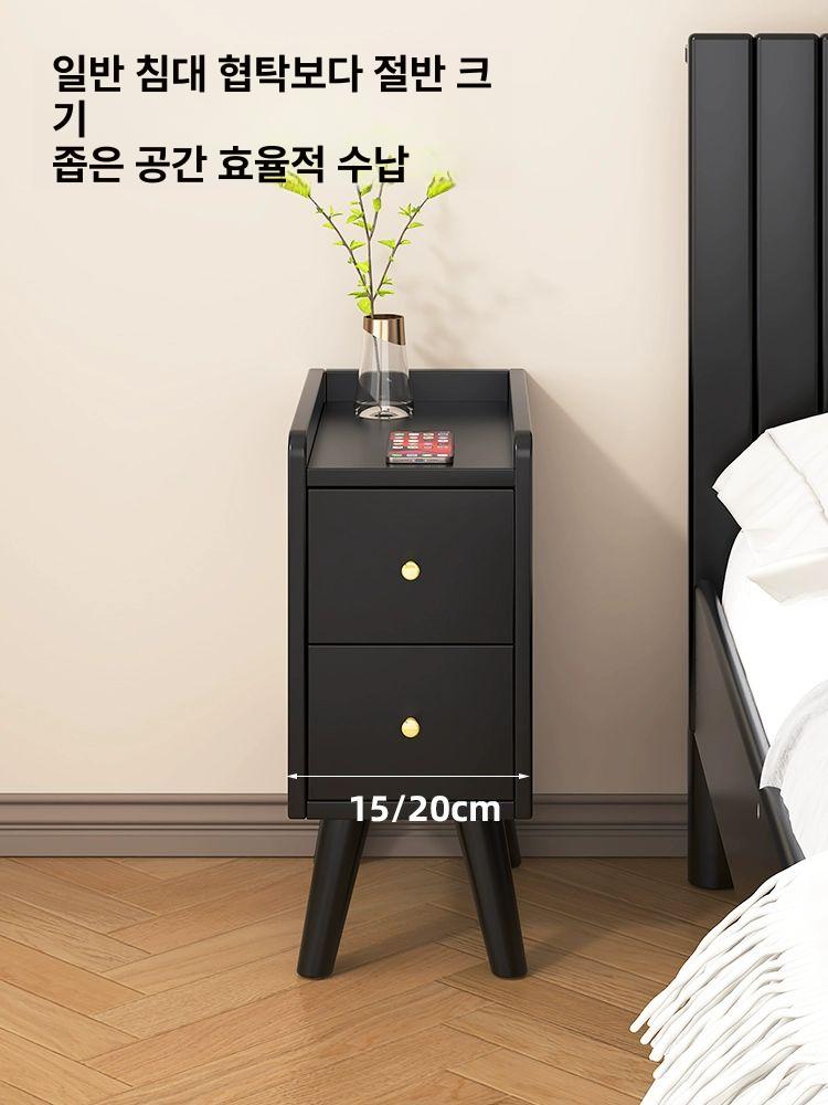 인테리어 원목 침실 미니협탁 틈새 침대 월넛 15cm 블랙 완제품 다리4개직접설치필요 - 상세 이미지 5