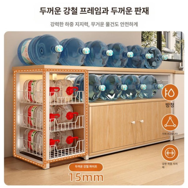 프리미엄 원목 다용도 전자레인지대 렌지대 주방수납 선반 수납장 메쉬 바구니 2개 1개 4개 100cm 메쉬 바구니 2개 1개 4개 80cm - 상세 이미지 5
