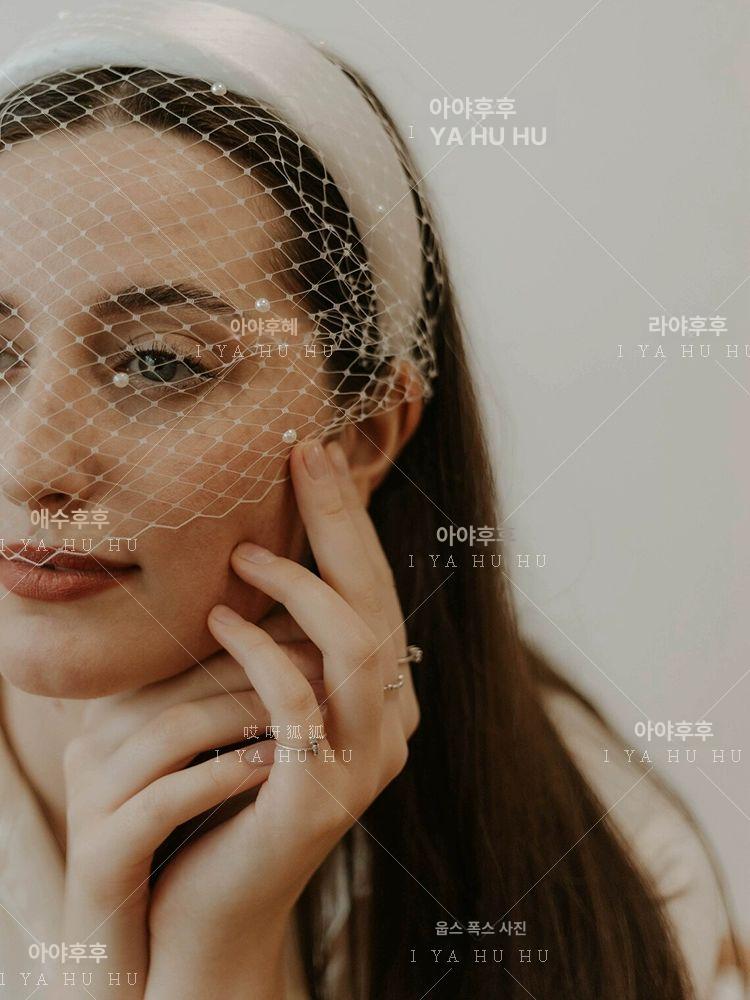 베일 소품 커버 신부 웨딩 새틴 면사포 얼굴 화보 촬영 교회 빗 레이스 페이스 롱 여성 - 상세 이미지 5
