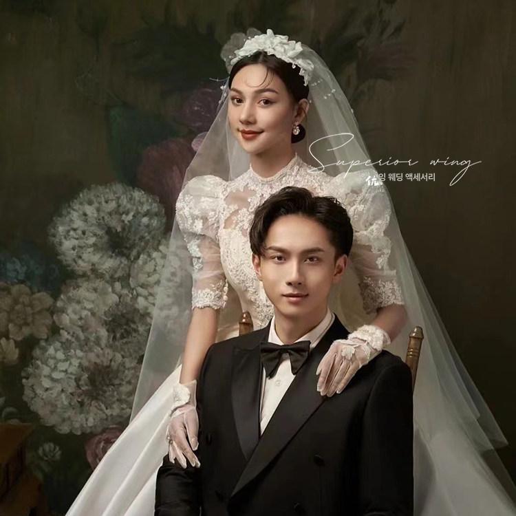 복고풍 악세사리 빈티지 웨딩스냅 레트로웨딩베일 소품 민국풍 꽃 머리띠 135cm-175cm - 상세 이미지 2