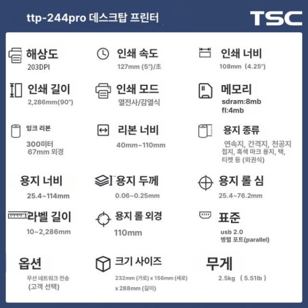 최신 라벨프린터 전원부품 열전사 아답터 교체용 244Pro 표준 244Pro 표준 - 상세 이미지 2
