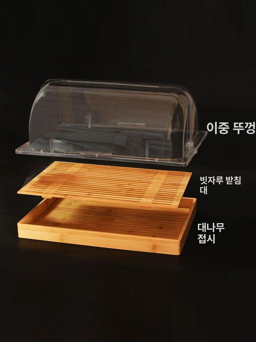 쿠키 투명커버 빵진열대 우드 브레드박스 트레이 케이크돔 42x28xH4cm 쟁반+그릴+플립 단 랜덤 - 상세 이미지 3