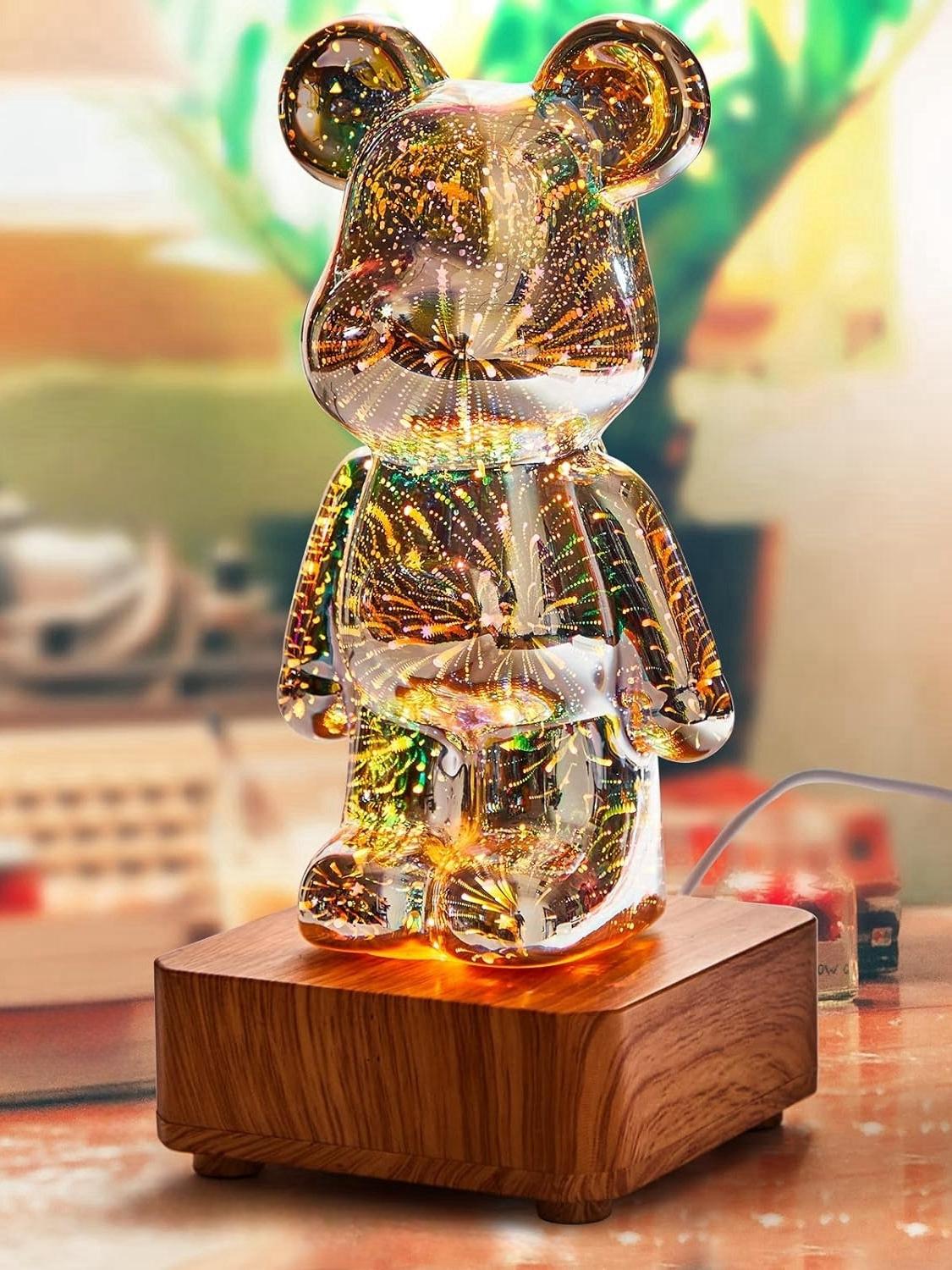 곰돌이무드등 3D 불꽃놀이 조명 베어램프 LED 소형 곰 USB 플러그인 20cm - 상세 이미지 4