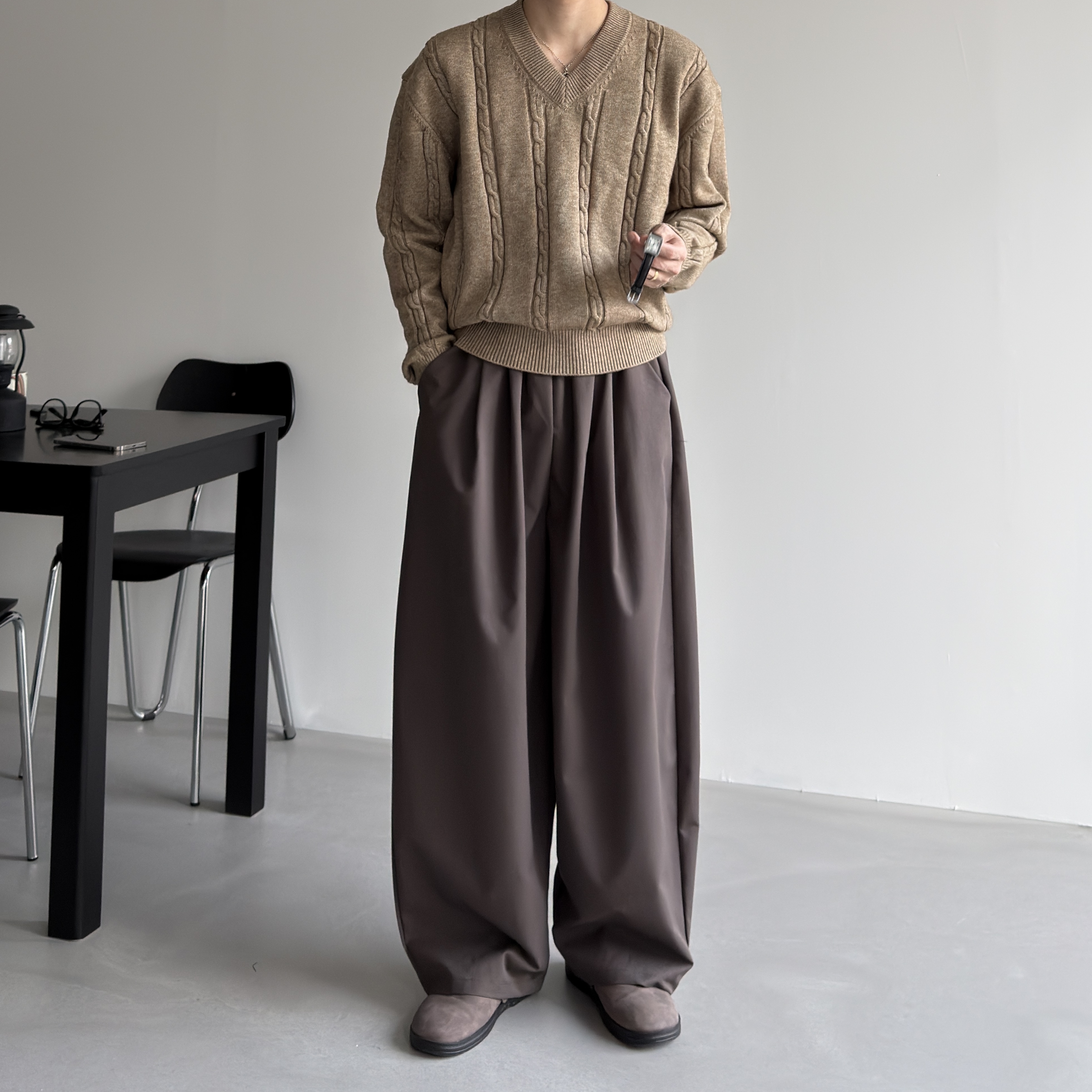 남자와이드슬랙스 남자밴딩슬랙스 커브드팬츠 벌룬팬츠 블랙, FREE(One size) - 상세 이미지 5