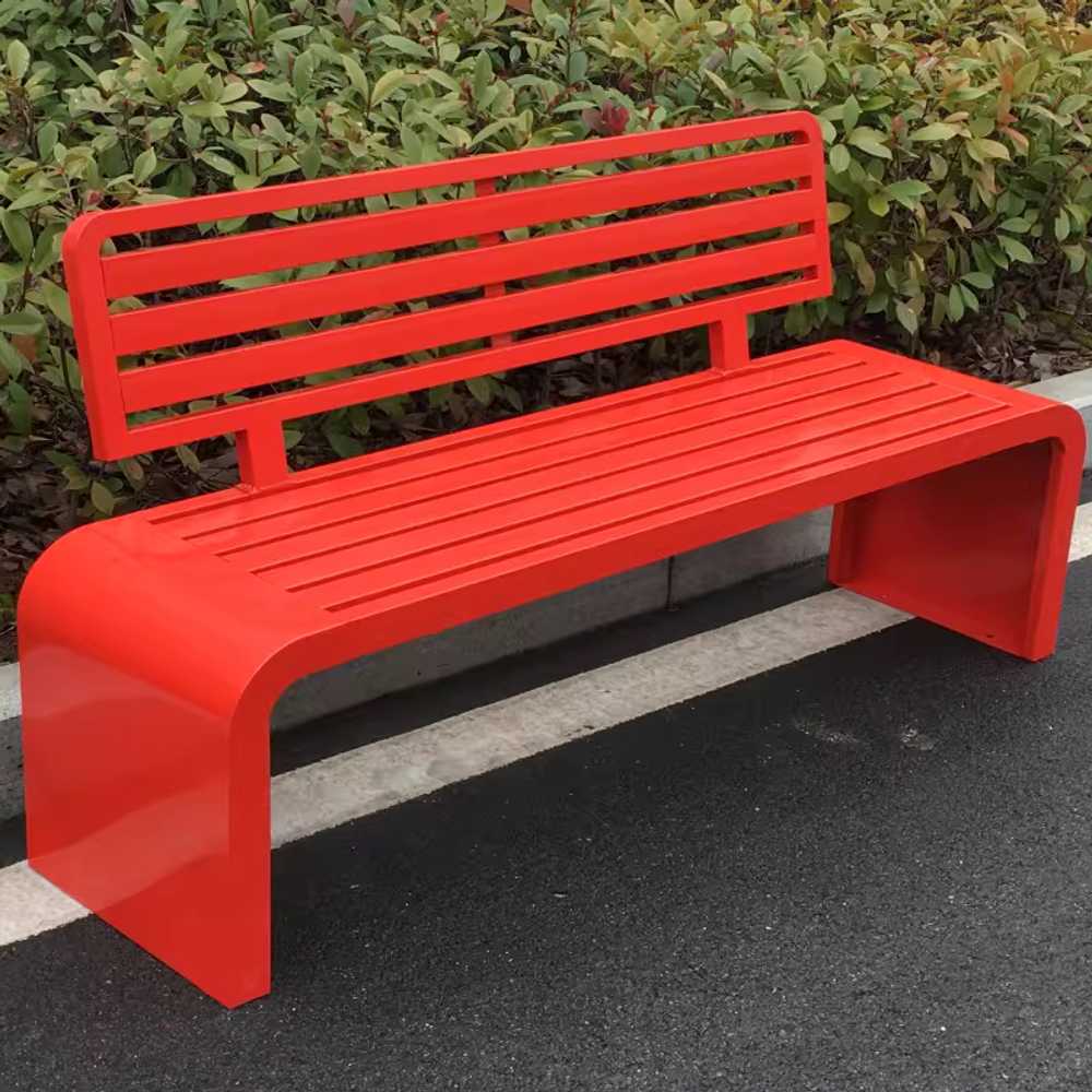 야외 등받이 벤치 운동장 철제 감성 휴게실 학원 파크 100x40x83cm 핑크색 - 상세 이미지 2
