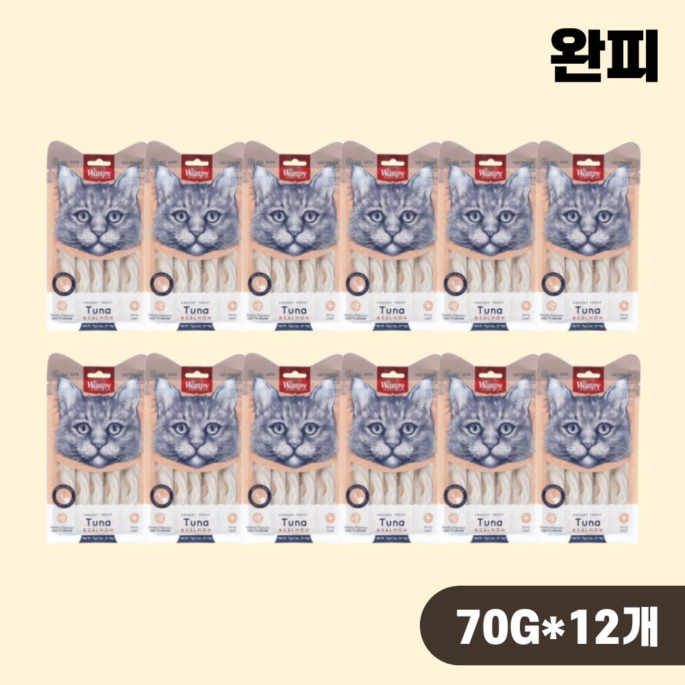 완피 크리미 퓨레 짜먹는 고양이간식 참치 연어, 70g, 12개 - 상품 이미지