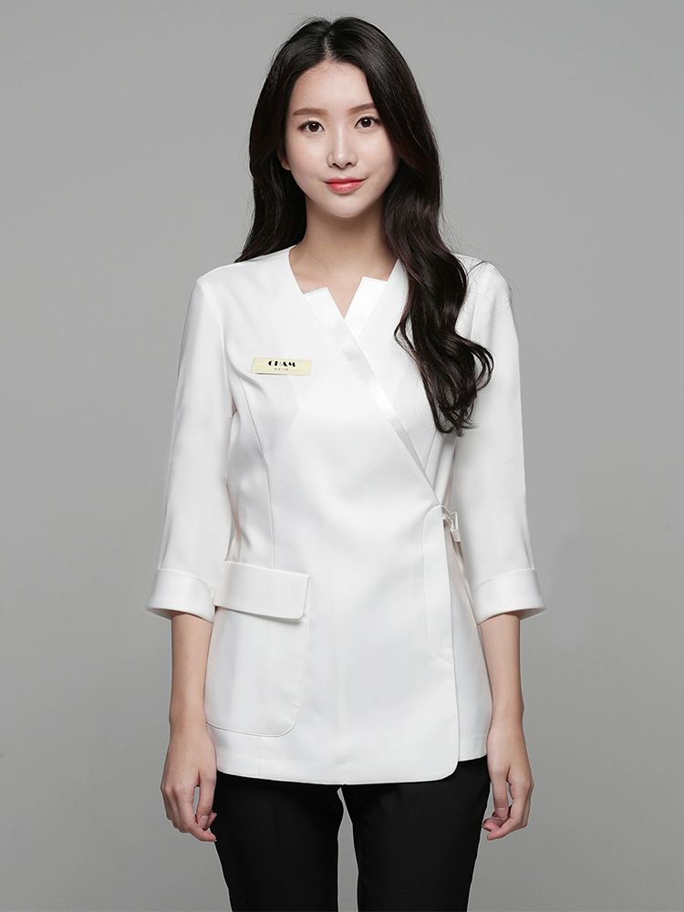 뷰티샵 피부 근무복 여성 데스크 에스테틱 블랙 7부 소매 세트 S - 상세 이미지 2